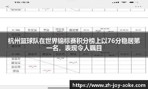 杭州篮球队在世界锦标赛积分榜上以76分稳居第一名,表现令人瞩目